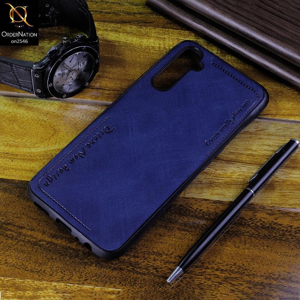 Realme 6 Pro Cover - Blue - New Design Jeans Texture Leather Soft Case