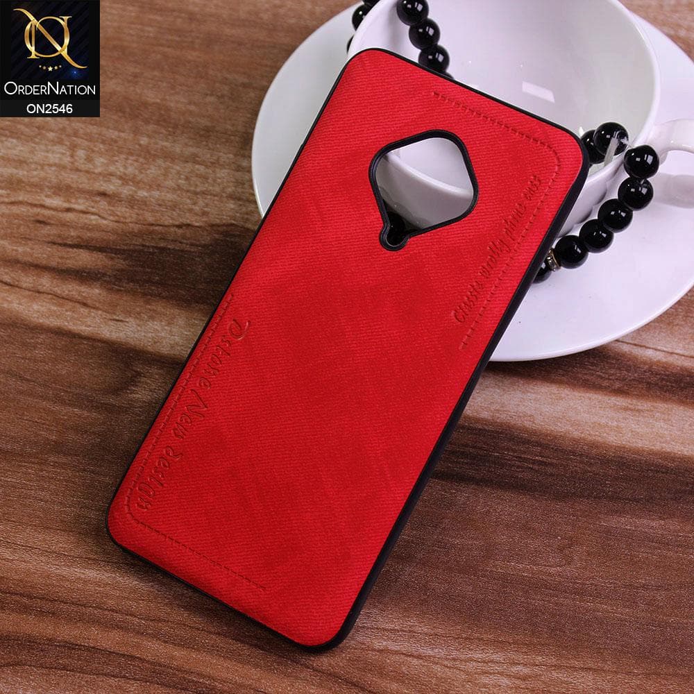 Vivo Y51 (2020 September) Cover - Red - New Design Jeans Texture Leather Soft Case