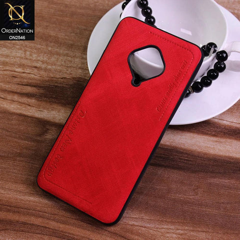 Vivo Y51 (2020 September) Cover - Red - New Design Jeans Texture Leather Soft Case