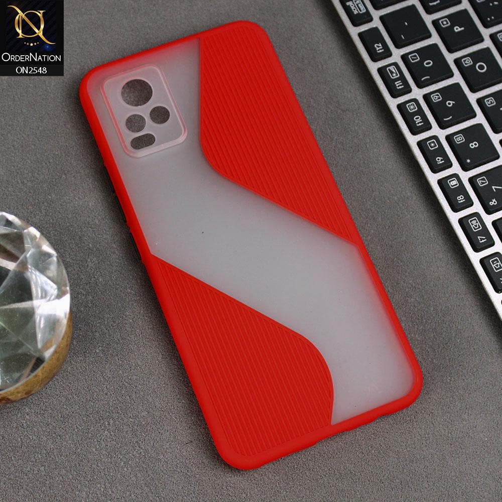 Vivo V20 Cover - Red - New Ziggy Line Wavy Style Soft Case