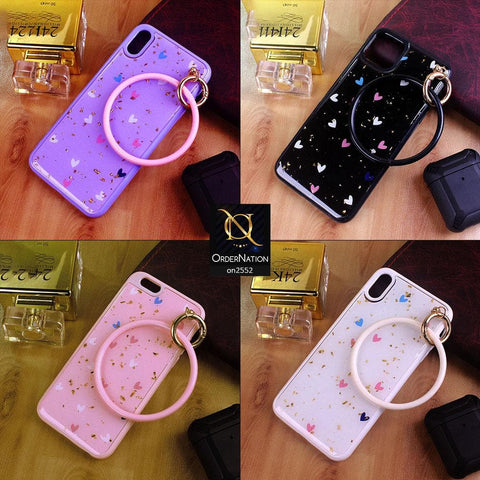 iPhone 11 Pro Max - White - Stylish Shiny Gold Foil Flying Hearts Circle Ring Holder Soft Case