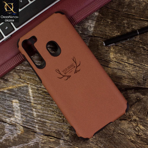 Samsung Galaxy A21 Cover - Brown - New Dot Texture PU Leather Soft Case
