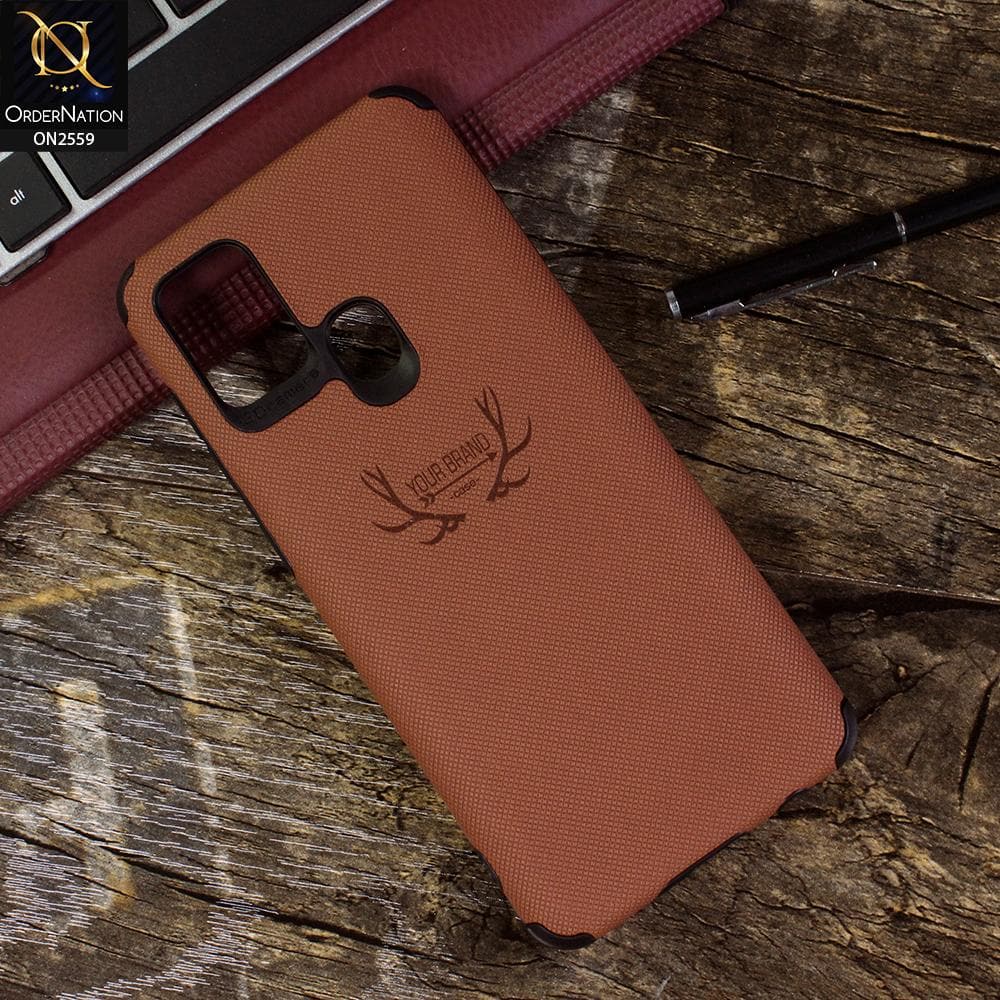 Samsung Galaxy A21s Cover - Brown - New Dot Texture PU Leather Soft Case