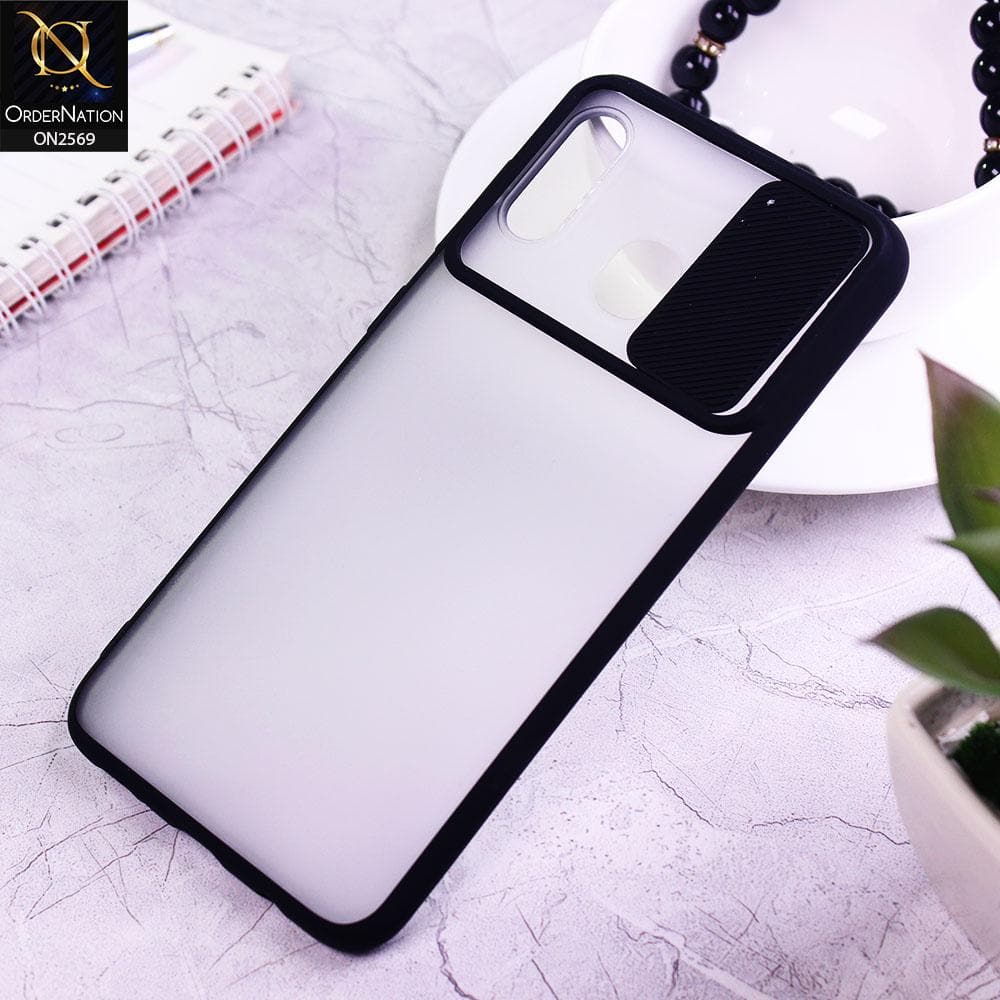 Samsung Galaxy A30 Cover - Black - Translucent Matte Shockproof Camera Slide Protection Case