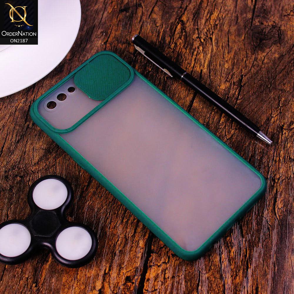 Oppo A12e Cover - Green - Translucent Matte Shockproof Camera Slide Protection Case