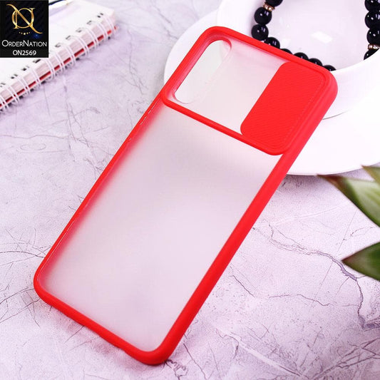 Samsung Galaxy A50 Cover - Red - Translucent Matte Shockproof Camera Slide Protection Case