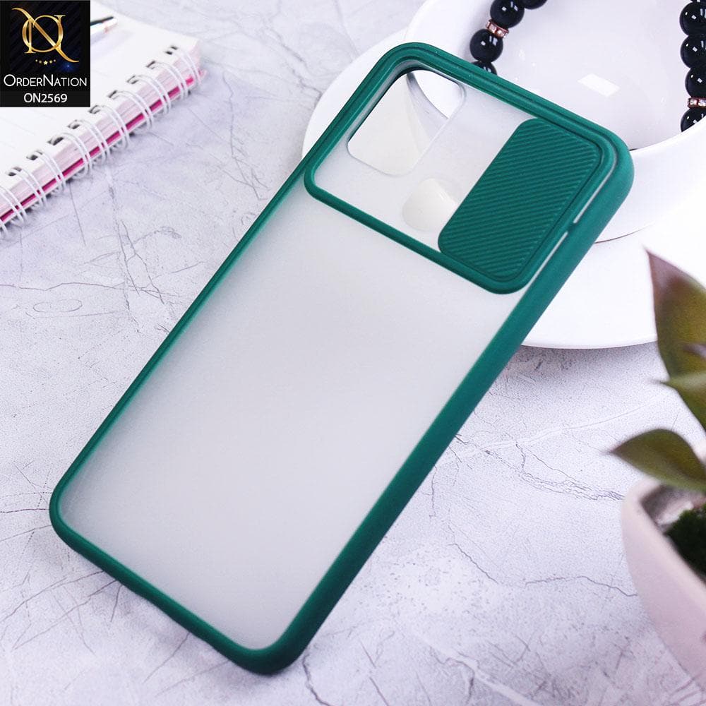 Samsung Galaxy M31 Cover - Green - Translucent Matte Shockproof Camera Slide Protection Case