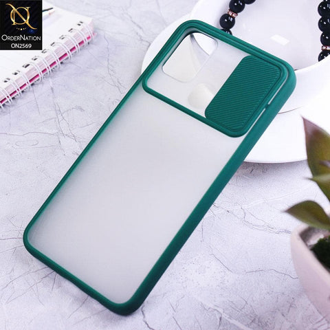 Samsung Galaxy M31 Cover - Green - Translucent Matte Shockproof Camera Slide Protection Case