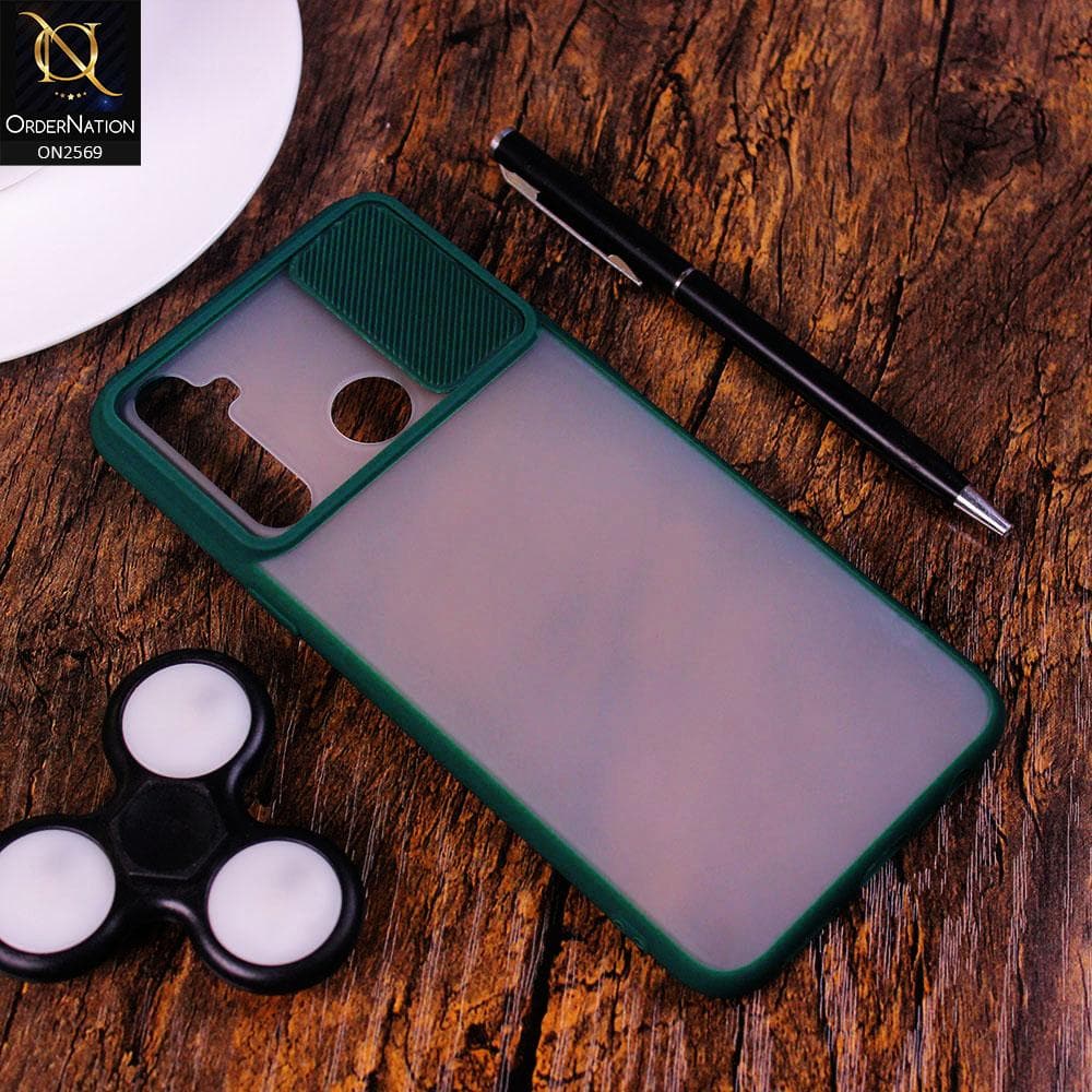 Realme 5s Cover - Green - Translucent Matte Shockproof Camera Slide Protection Case