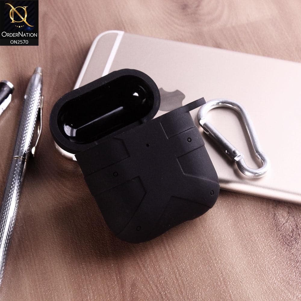 Apple Airpods 1 / 2 Cover - Black - Soft Silicone Luggage Bag Style Airpods Cover