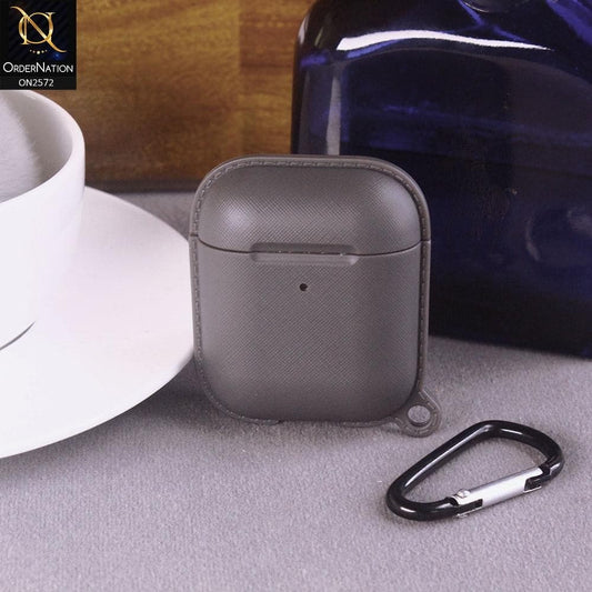 Apple Airpods 1 / 2 Cover - Gray - Stitched Leather Look Silicon Soft Case