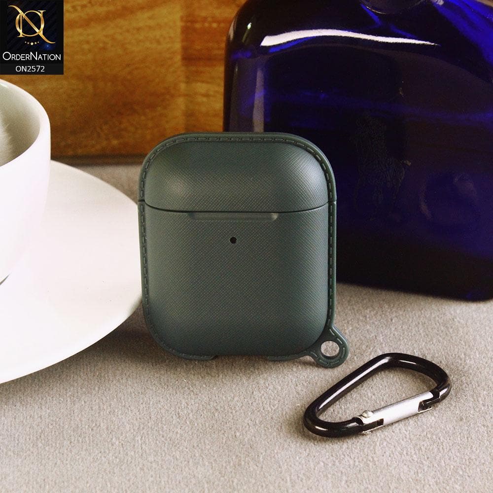 Apple Airpods 1 / 2 Cover - Green - Stitched Leather Look Silicon Soft Case