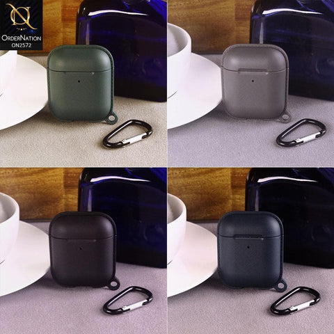 Apple Airpods 1 / 2 Cover - Gray - Stitched Leather Look Silicon Soft Case