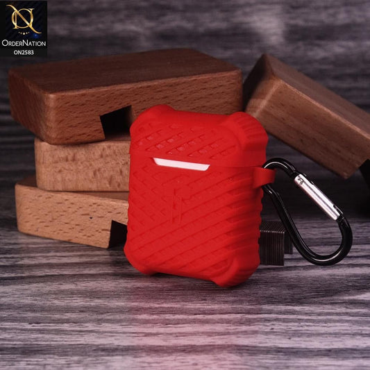 Apple Airpods 1 / 2 Cover - Red - Trendy Chick Grid Cross Design Soft Protective Case