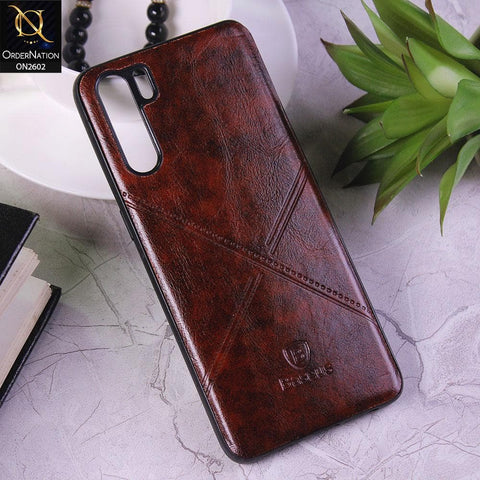 Oppo A91 Cover - Dark Brown - New Style Basaus X-Cross Leather Soft Case