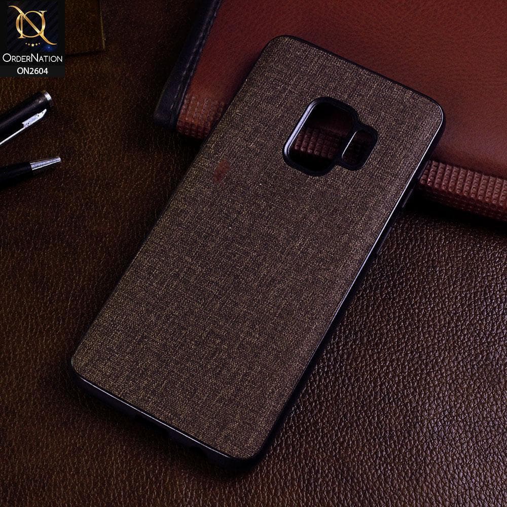 Samsung Galaxy S9 Cover - Brown - New Fabric Soft Silicone Logo Case