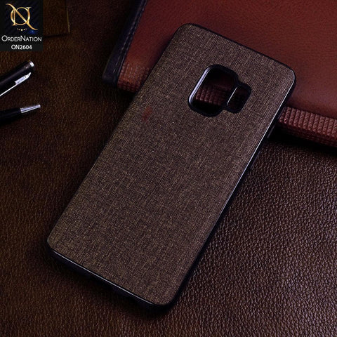Samsung Galaxy S9 Cover - Brown - New Fabric Soft Silicone Logo Case