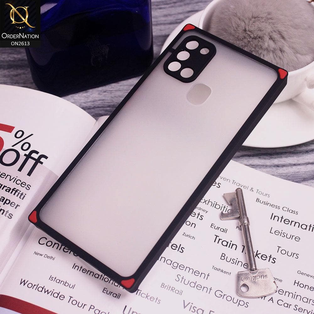 Samsung Galaxy A21s Cover - Black - Square Style Semi Tranparent Color Soft Frame Matte Hard Case