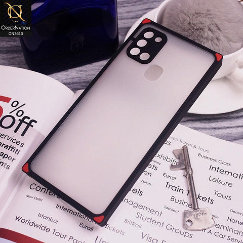 Samsung Galaxy A21s Cover - Black - Square Style Semi Tranparent Color Soft Frame Matte Hard Case