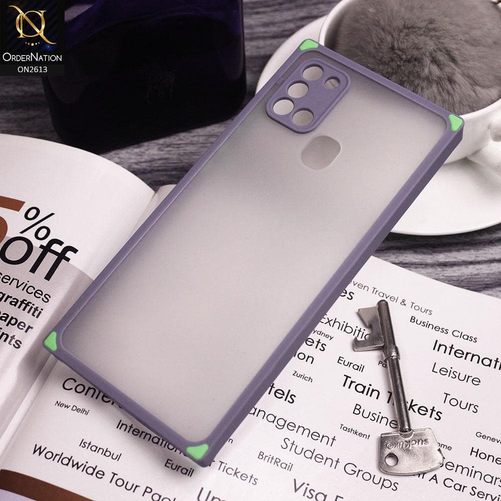 Samsung Galaxy A21s Cover - Gray - Square Style Semi Tranparent Color Soft Frame Matte Hard Case