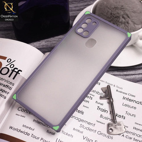 Samsung Galaxy A21s Cover - Gray - Square Style Semi Tranparent Color Soft Frame Matte Hard Case