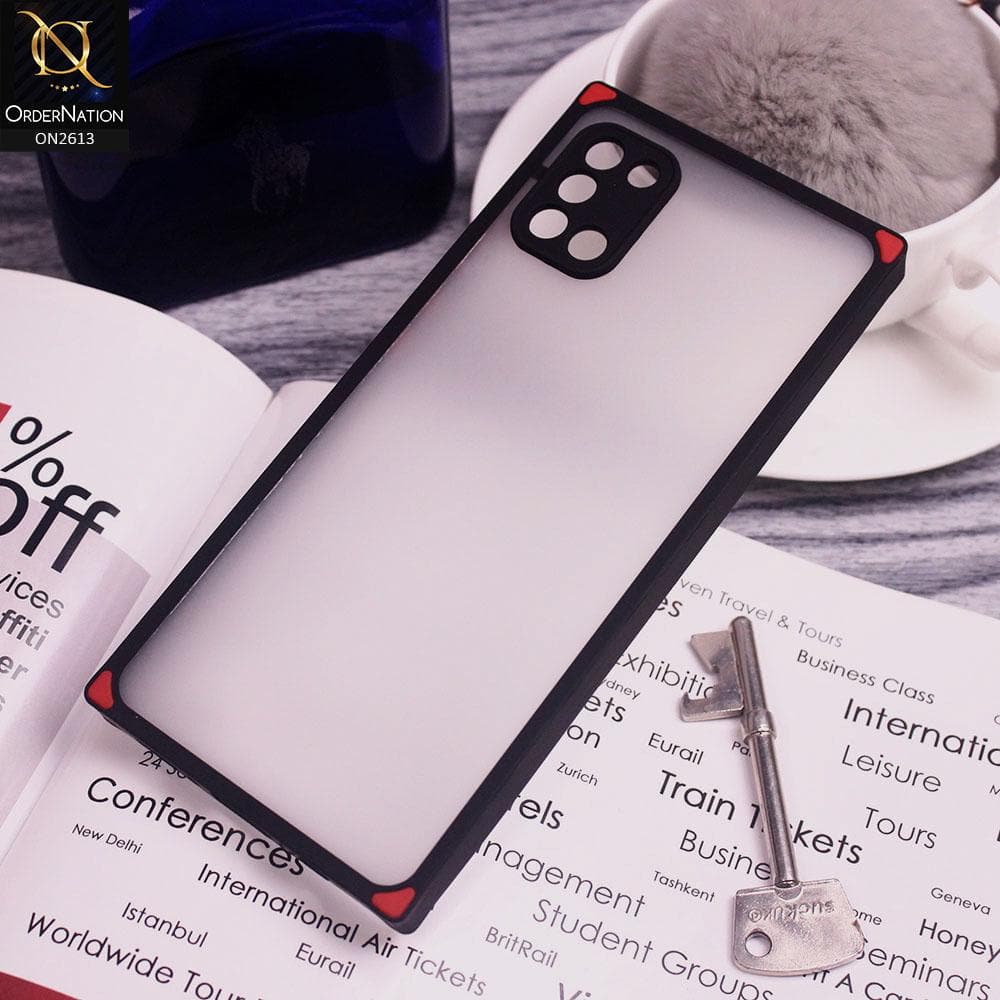 Samsung Galaxy A31 Cover - Black - Square Style Semi Tranparent Color Soft Frame Matte Hard Case