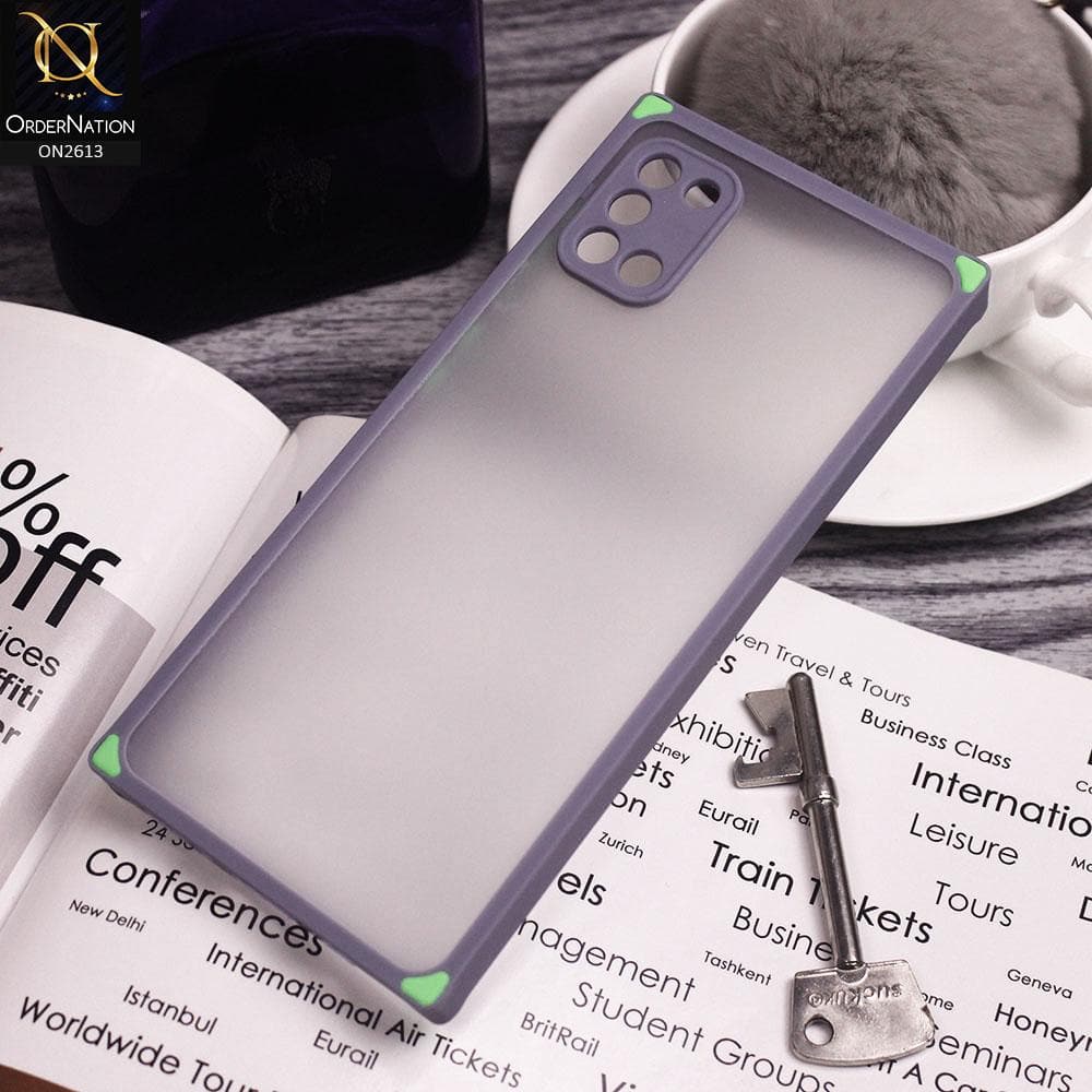 Samsung Galaxy A31 Cover - Gray - Square Style Semi Tranparent Color Soft Frame Matte Hard Case