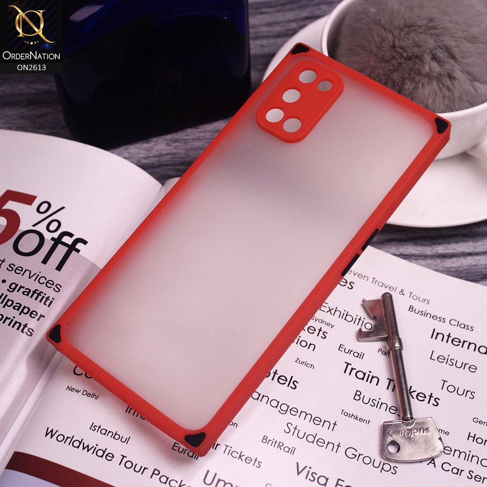 Oppo A52 Cover - Red - Square Style Semi Tranparent Color Soft Frame Matte Hard Case