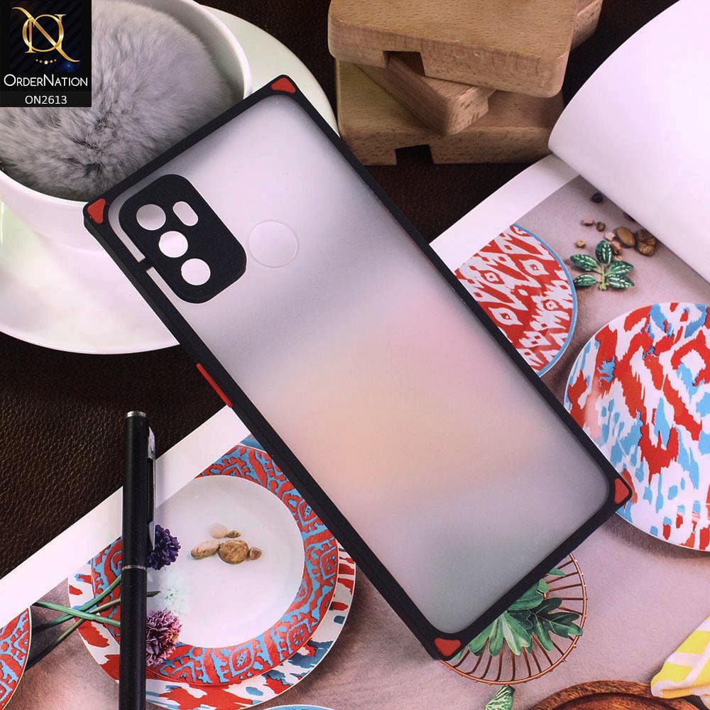 Oppo A53 Cover - Black - Square Style Semi Tranparent Color Soft Frame Matte Hard Case