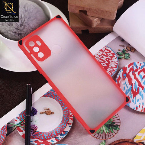 Oppo A53 Cover - Red - Square Style Semi Tranparent Color Soft Frame Matte Hard Case
