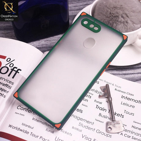 Oppo A12 Cover - Green - Square Style Semi Tranparent Color Soft Frame Matte Hard Case