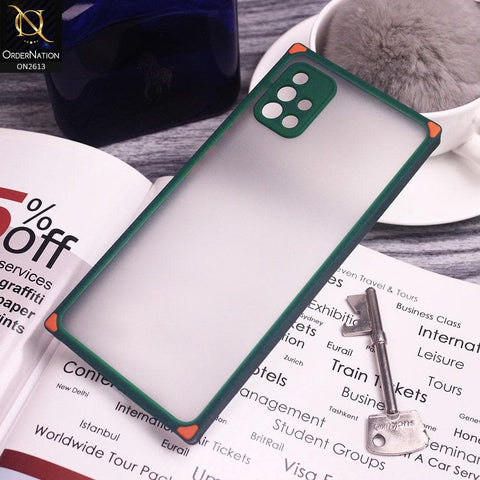 Samsung Galaxy A71 Cover - Green - Square Style Semi Tranparent Color Soft Frame Matte Hard Case