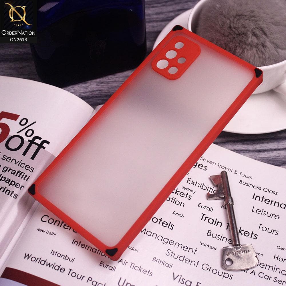 Samsung Galaxy A71 Cover - Red - Square Style Semi Tranparent Color Soft Frame Matte Hard Case