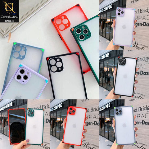 Oppo F17 Cover - Green - Square Style Semi Tranparent Color Soft Frame Matte Hard Case