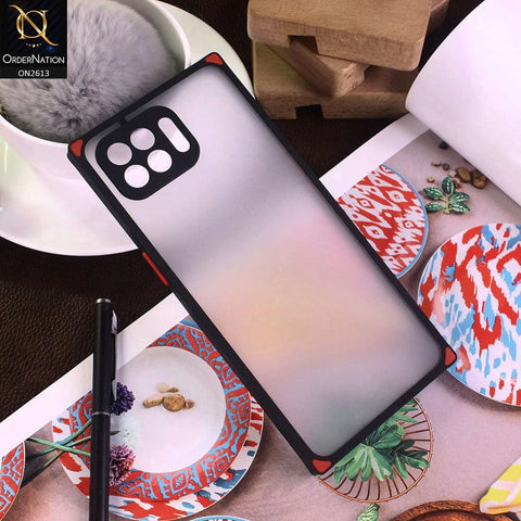 Oppo Reno 4 Lite Cover - Black - Square Style Semi Tranparent Color Soft Frame Matte Hard Case