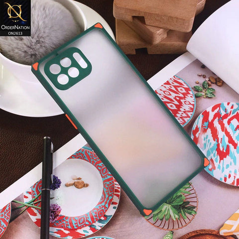 Oppo Reno 4 Lite Cover - Green - Square Style Semi Tranparent Color Soft Frame Matte Hard Case