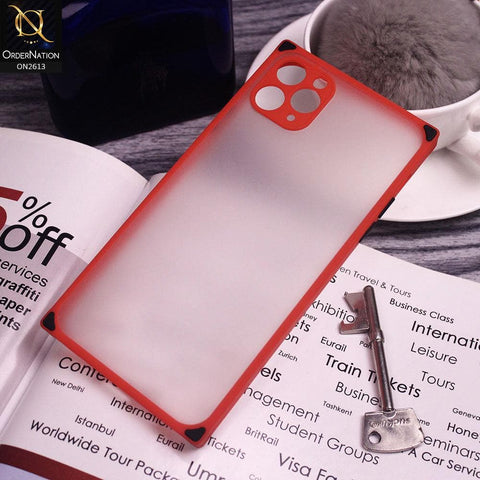 iPhone 11 Pro Cover - Red - Square Style Semi Tranparent Color Soft Frame Matte Hard Case