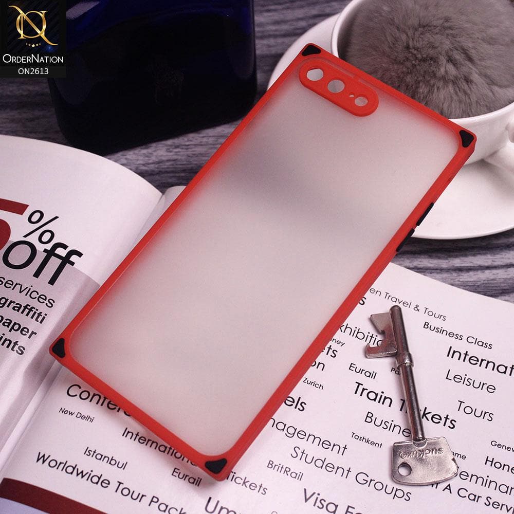 iPhone 8 Plus / 7 Plus Cover - Red - Square Style Semi Tranparent Color Soft Frame Matte Hard Case
