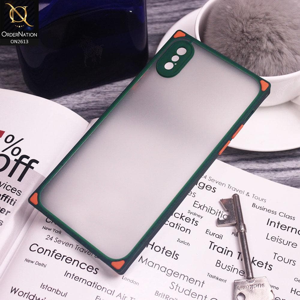 iPhone XS / X Cover - Green - Square Style Semi Tranparent Color Soft Frame Matte Hard Case