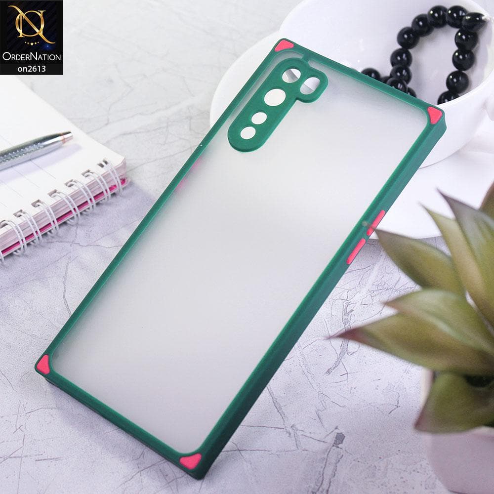OnePlus Nord Cover - Green - Square Style Semi Tranparent Color Soft Frame Matte Hard Case