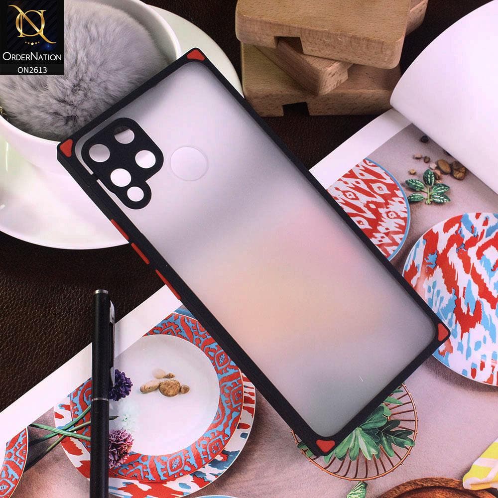 Realme C15 Cover - Black - Square Style Semi Tranparent Color Soft Frame Matte Hard Case