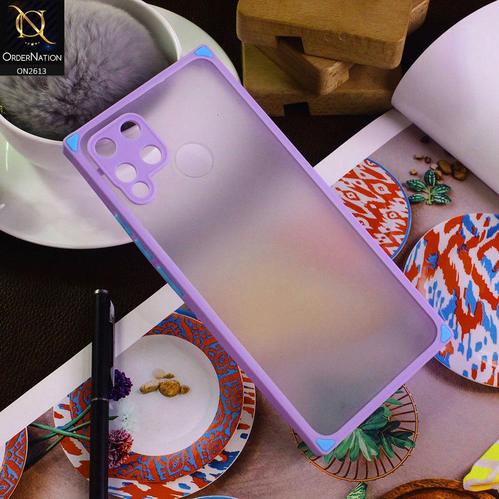 Realme C15 Cover - Purple - Square Style Semi Tranparent Color Soft Frame Matte Hard Case