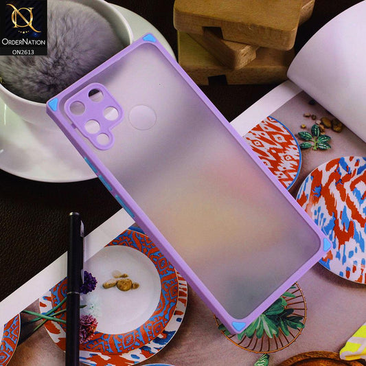 Realme C15 Cover - Purple - Square Style Semi Tranparent Color Soft Frame Matte Hard Case