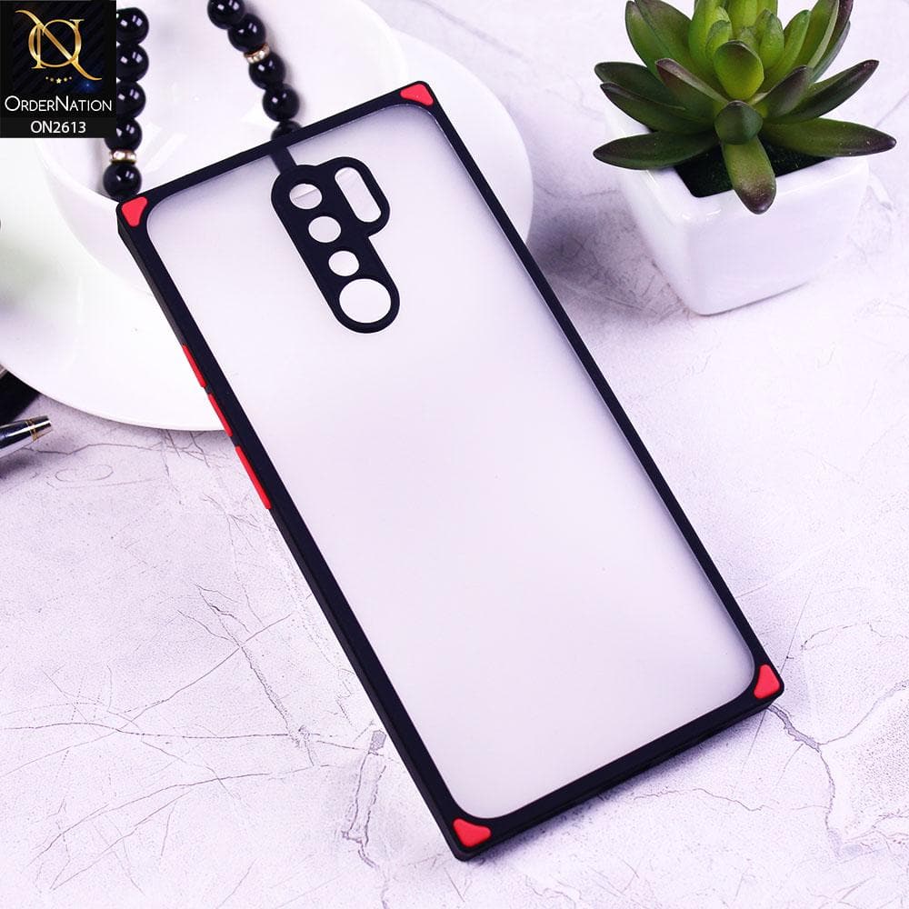 Xiaomi Poco M2 Cover - Black - Square Style Semi Tranparent Color Soft Frame Matte Hard Case