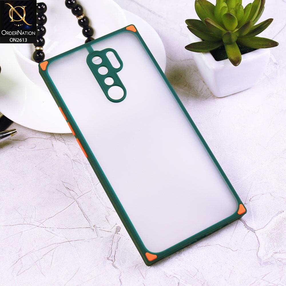 Xiaomi Redmi 9 Cover - Green - Square Style Semi Tranparent Color Soft Frame Matte Hard Case