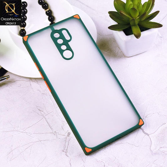 Xiaomi Redmi 9 Cover - Green - Square Style Semi Tranparent Color Soft Frame Matte Hard Case