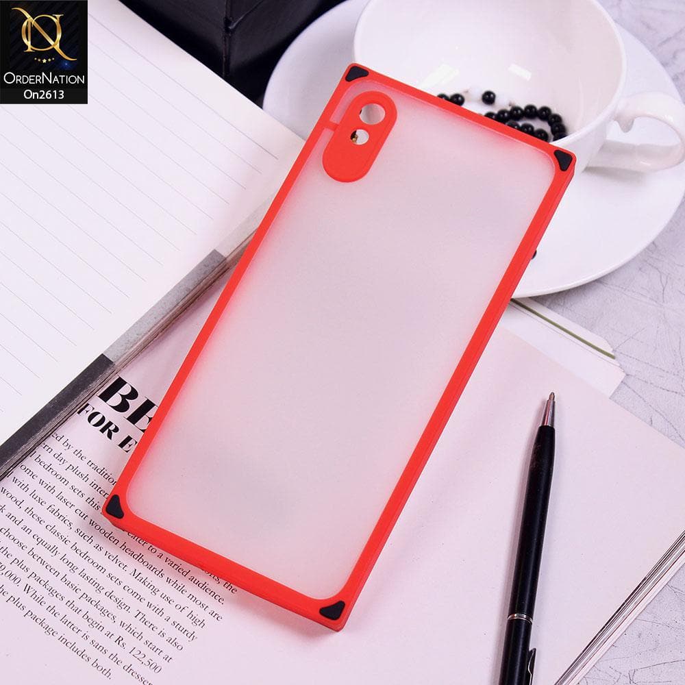 Xiaomi Redmi 9A - Red - Square Style Semi Tranparent Color Soft Frame Matte Hard Case