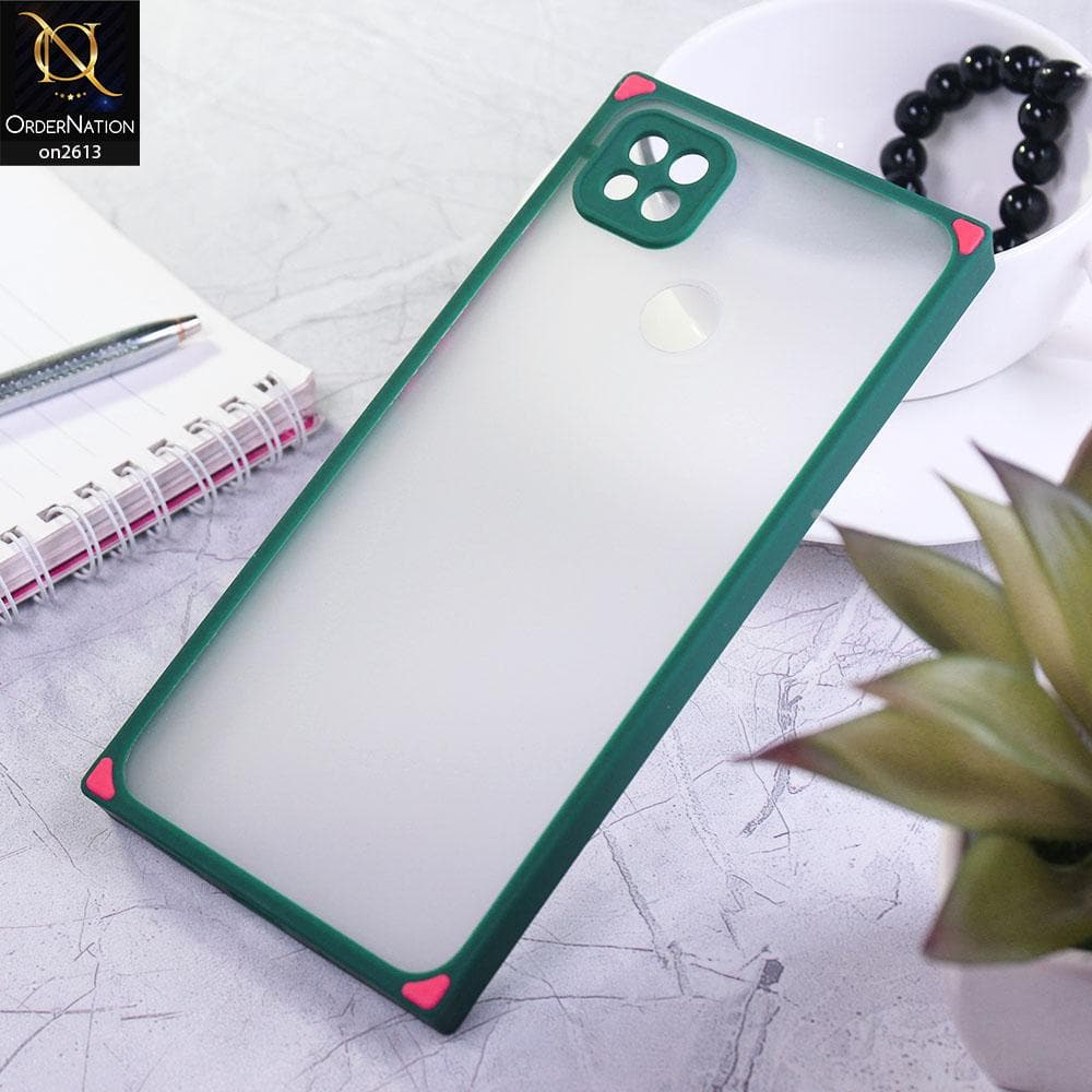 Xiaomi Redmi 9C Cover - Green - Square Style Semi Tranparent Color Soft Frame Matte Hard Case