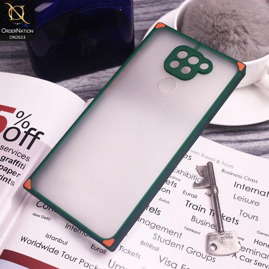 Xiaomi Redmi Note 9 Cover - Green - Square Style Semi Tranparent Color Soft Frame Matte Hard Case