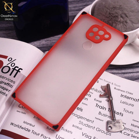 Xiaomi Redmi 10X 4G Cover - Red - Square Style Semi Tranparent Color Soft Frame Matte Hard Case